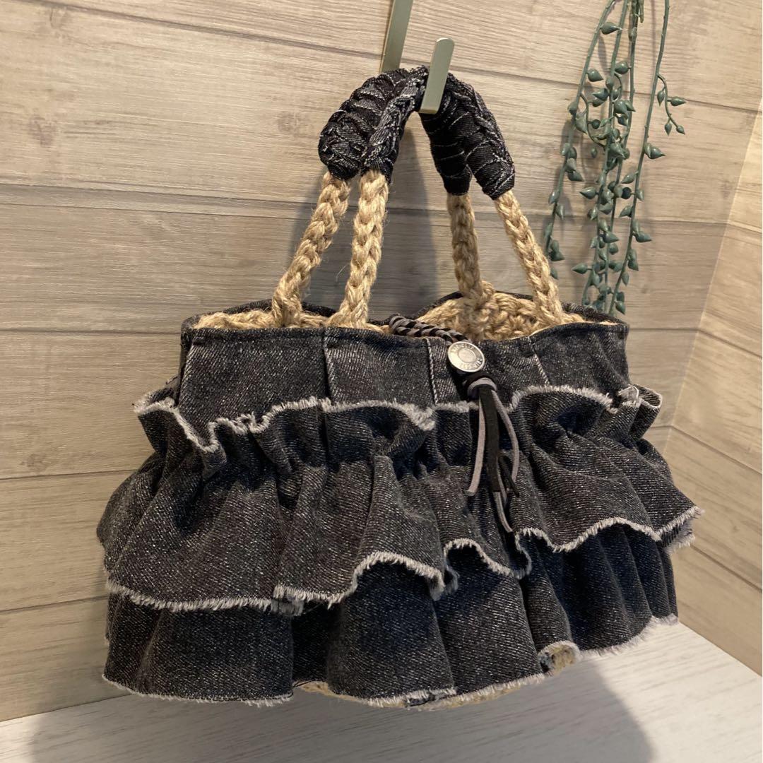 No534 ハンドメイドバッグ デニムリメイクバッグ リメイク