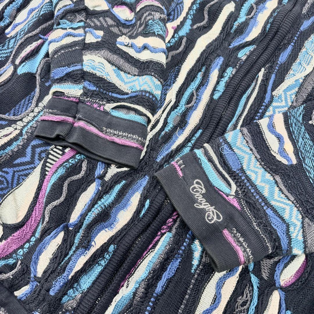 【希少5XL】COOGI クージー ジップアップ3Dニット 編込 青系 画像10