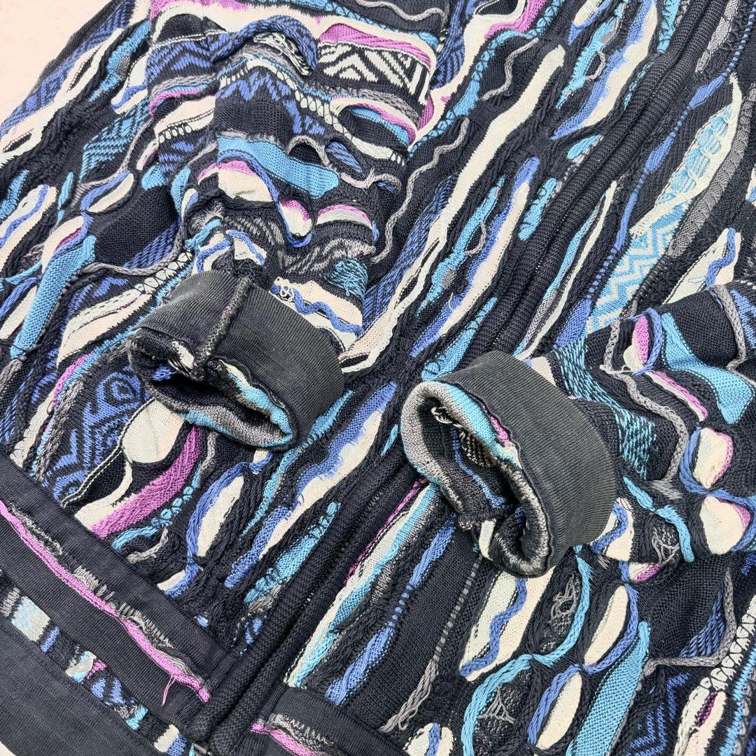 【希少5XL】COOGI クージー ジップアップ3Dニット 編込 青系 画像11