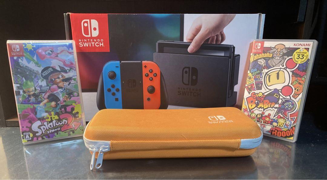 【中古品】Nintendo Switch旧型 本体 収納ケース ソフト2本 美品 美品]任天堂Switch 本体旧型+ケース+ソフト2本
