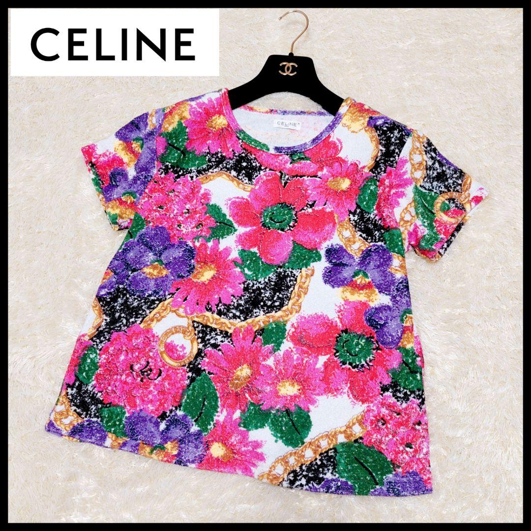 【大人気】CELINE セリーヌ 半袖カットソー　花柄　総柄　パイル生地　美品