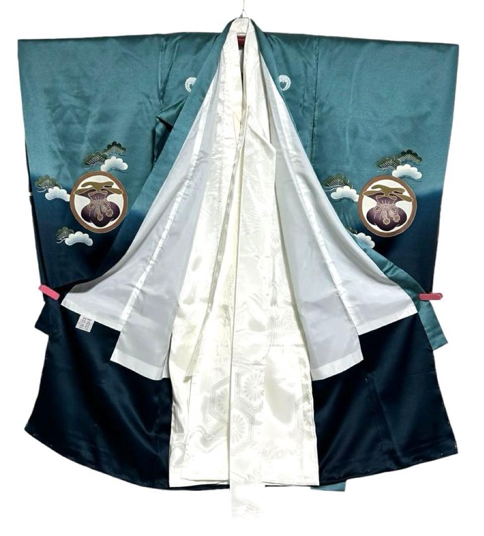 希少色「納戸色」　正絹　男の子一つ身着物、長襦袢　お宮参り　兜・打ち出の小槌 お宮参り 産着用 長襦袢 初着 着物 一つ身 下着 赤ちゃん