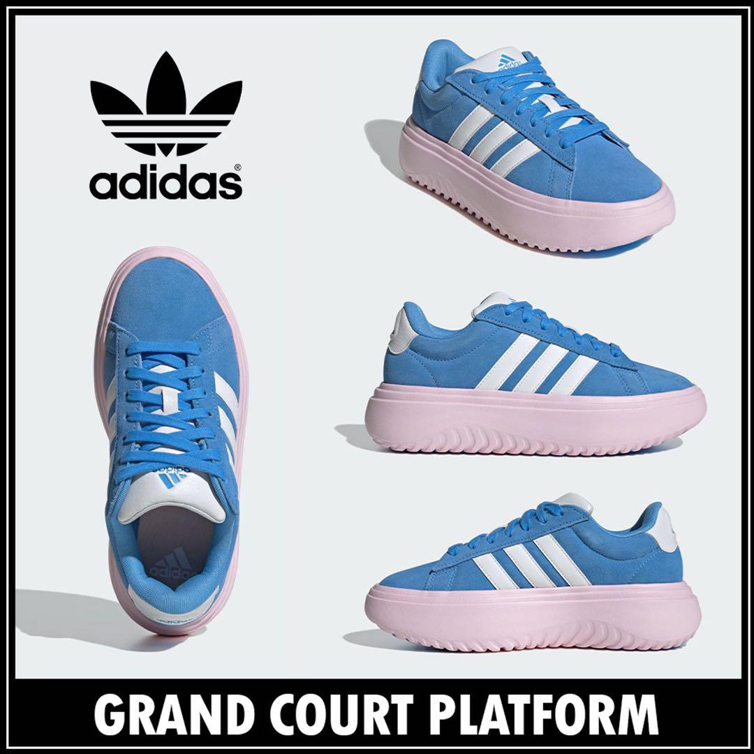 国内配送★adidas★グランドコート プラットフォーム ブルー スニーカー グランドコート プラットフォーム GrandCourt