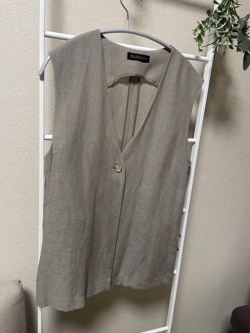 DAMA リネン混 シャンブレー調 ジレサンドベージュ　新品・未使用