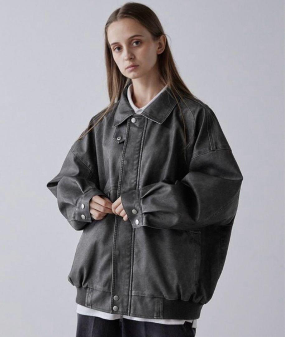 CLEL 合皮ブルゾン ブラック系 XSサイズ【完売品】 CLEL】ヴィンテージデザイン合皮ブルゾン ヴィンテージブラック