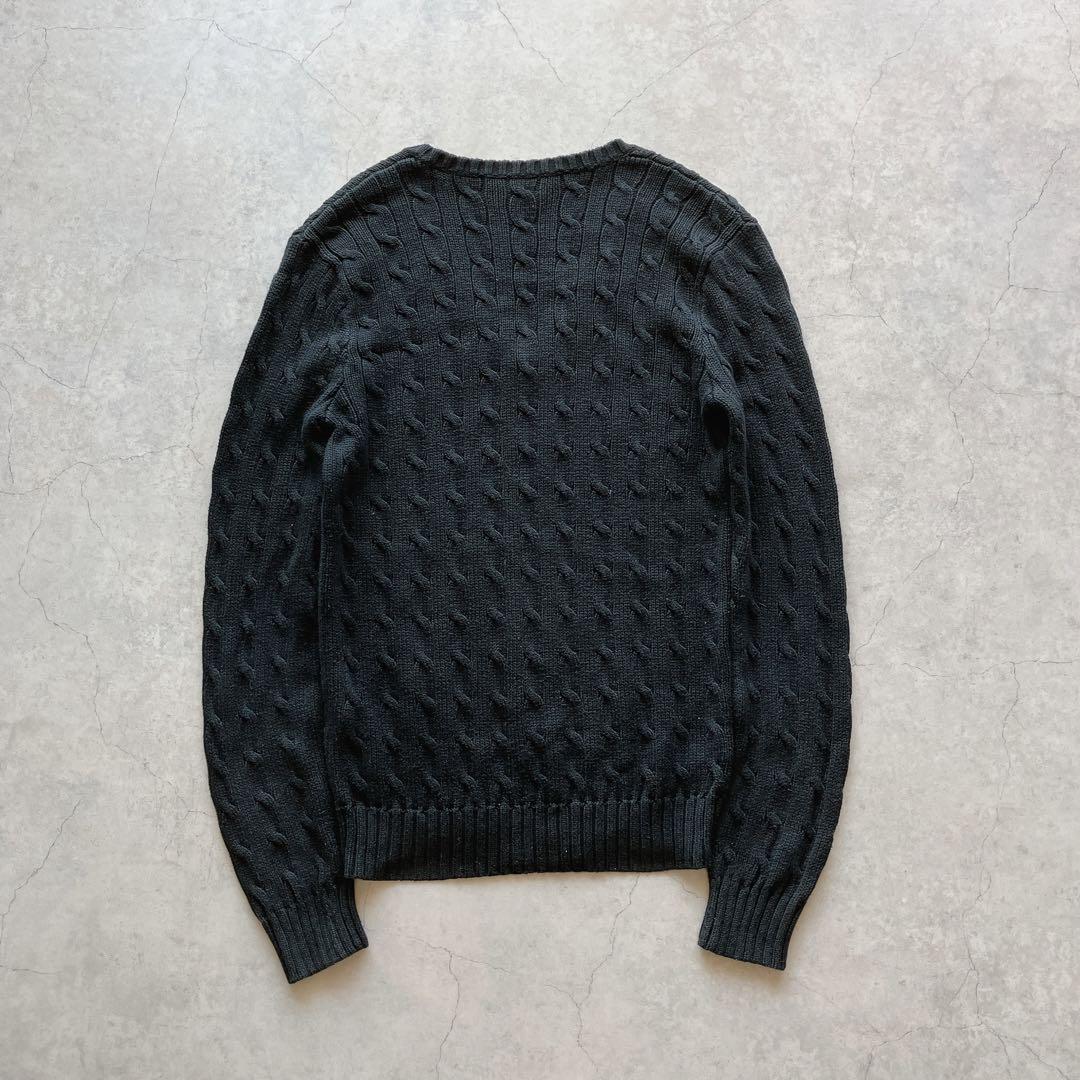 ポロ ラルフローレン ブラック×ホワイト コットン ケーブルニット ポニー刺繍 ポロ ラルフローレン ブラック×ホワイト コットン ケーブル
