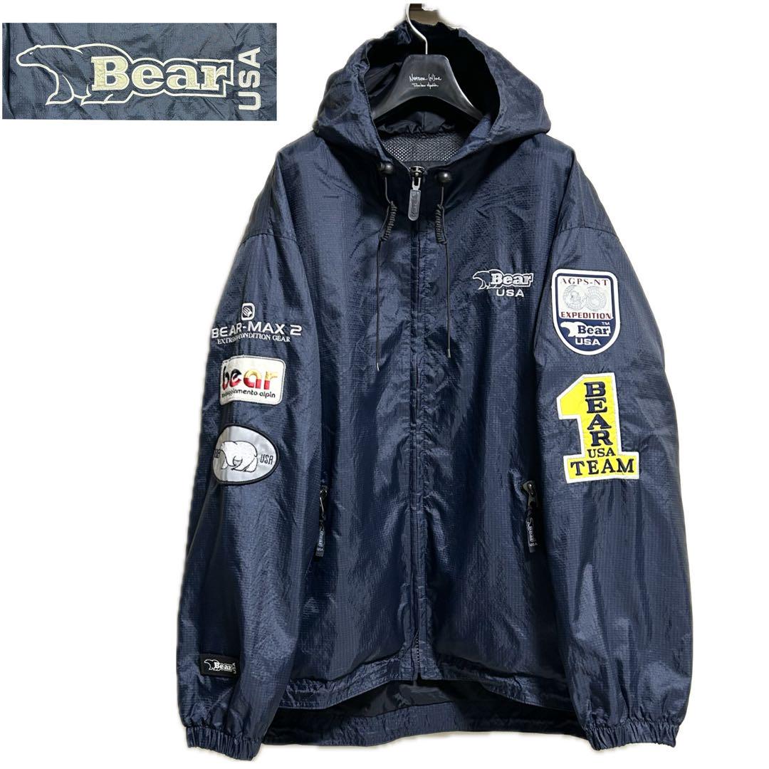Bear USA ベアー ナイロンパーカー テック 黒 ジャケット ワッペン