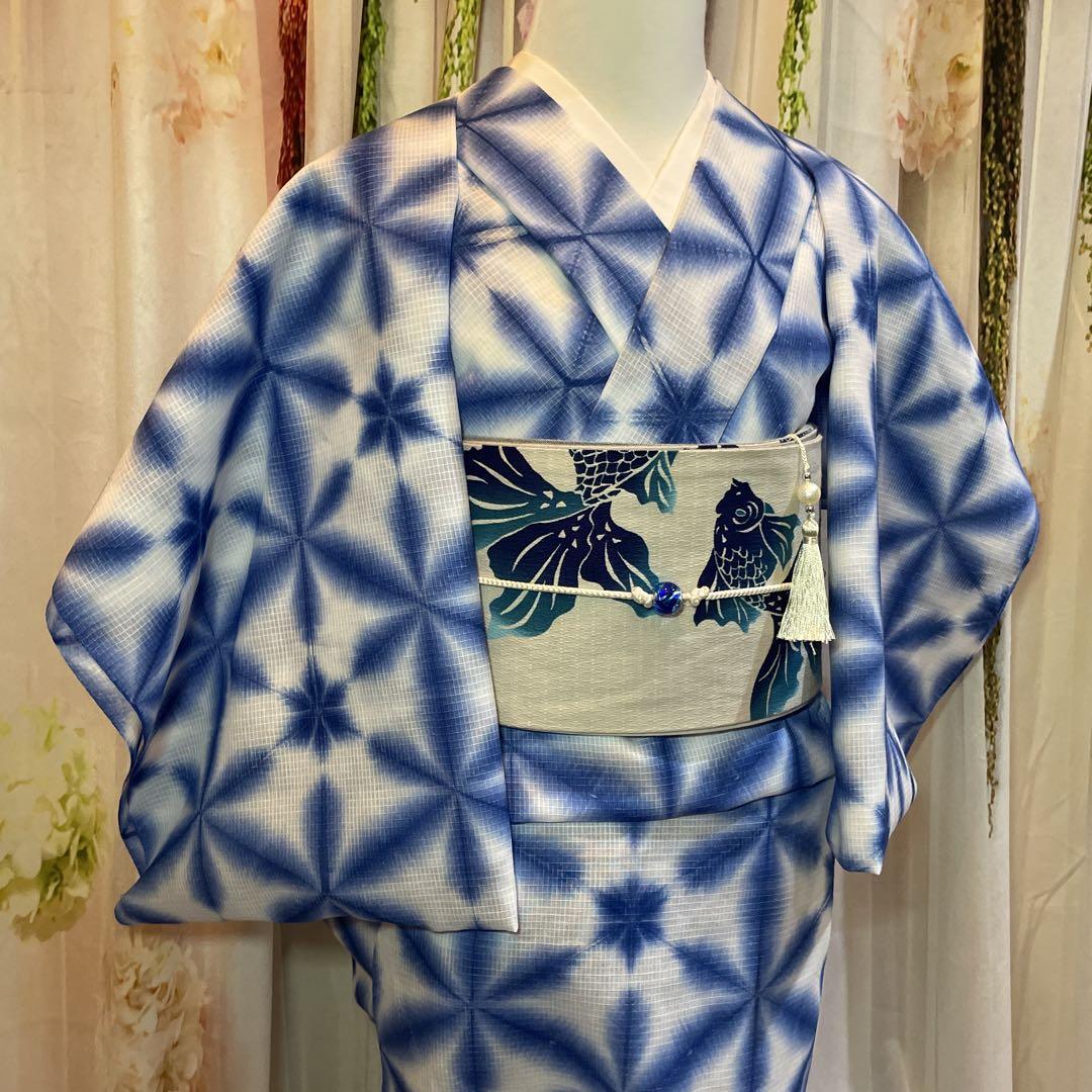 らいぽんです。浴衣反物・単品・雪花絞り・日本製