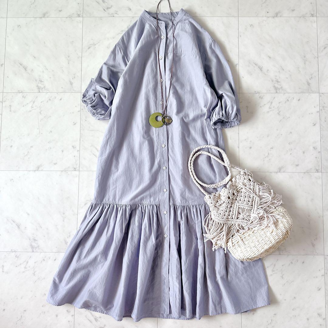 美品♪イエナ シルク混 ティアード ロングシャツワンピース バンドカラー 近年