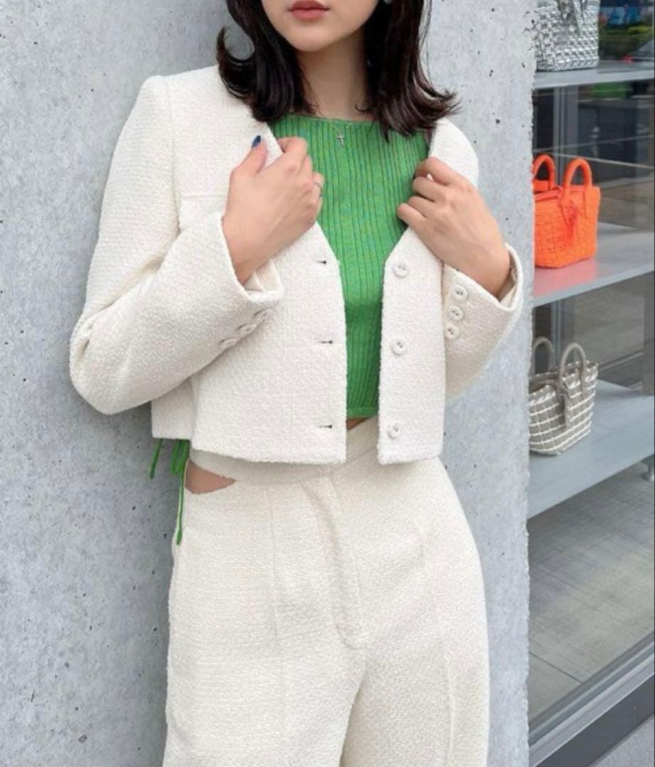 ISTOIRE カッティングツイードストレートパンツS