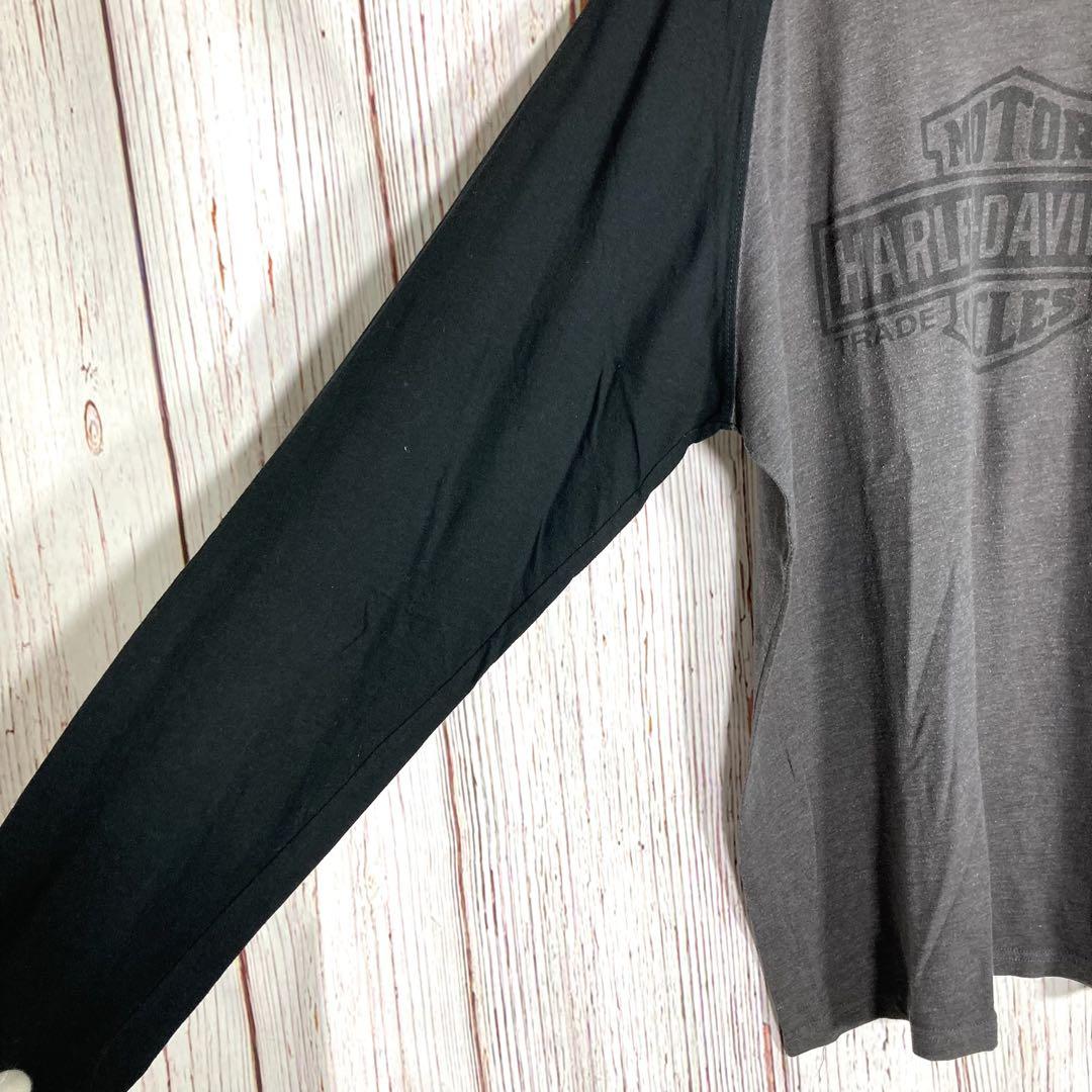 【人気】ハーレーダビッドソン　長袖カットソー　Tシャツ　ロンT ビッグロゴ　黒