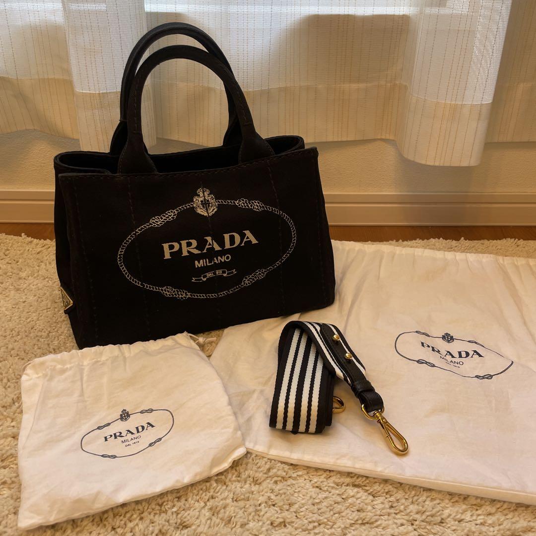！極美品！　PRADA プラダ　キャンバス　ショルダーバック PRADA ブラックキャンバス ショルダーバッグ - メルカリ