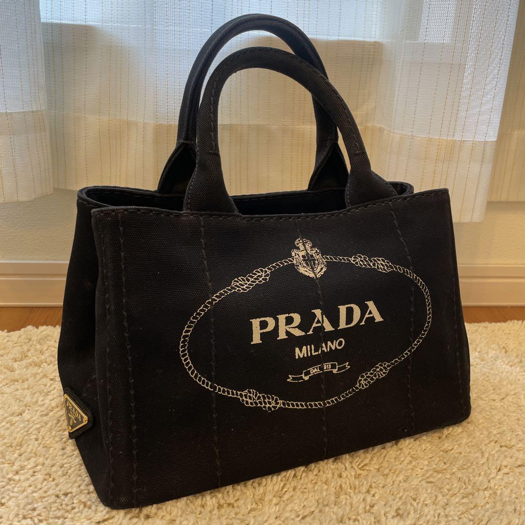PRADA キャンバス ショルダーバッグ PRADA ブラック キャンバス ショルダーバッグ - メルカリ