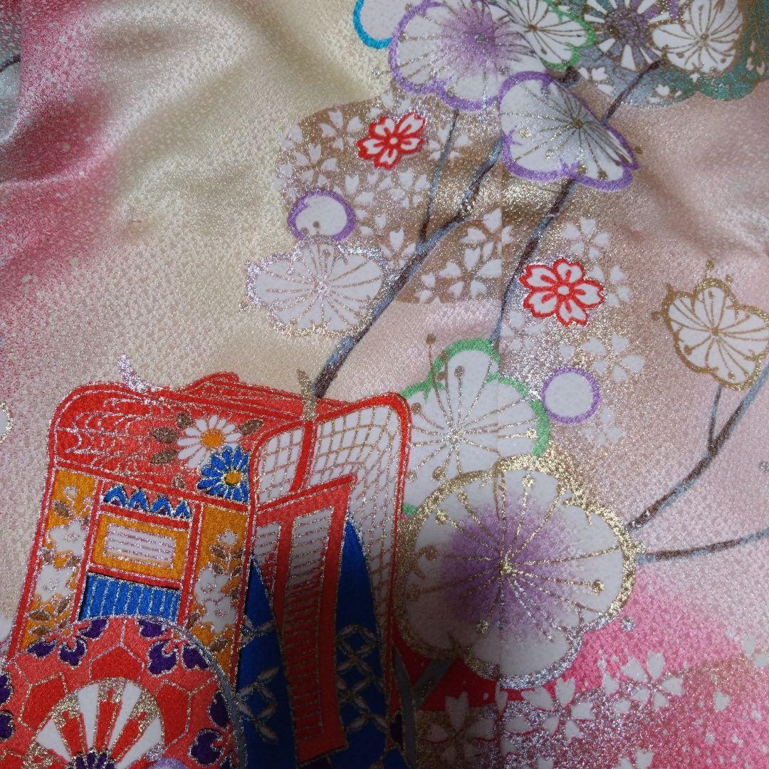 専用★正絹★七歳★グラデピンク桃と御所車着物長襦袢