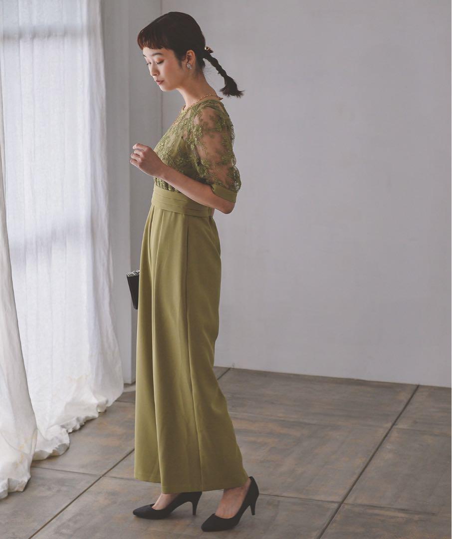 美品◆kana カナ レース ハイウエスト パンツドレスM オケージョン 結婚式