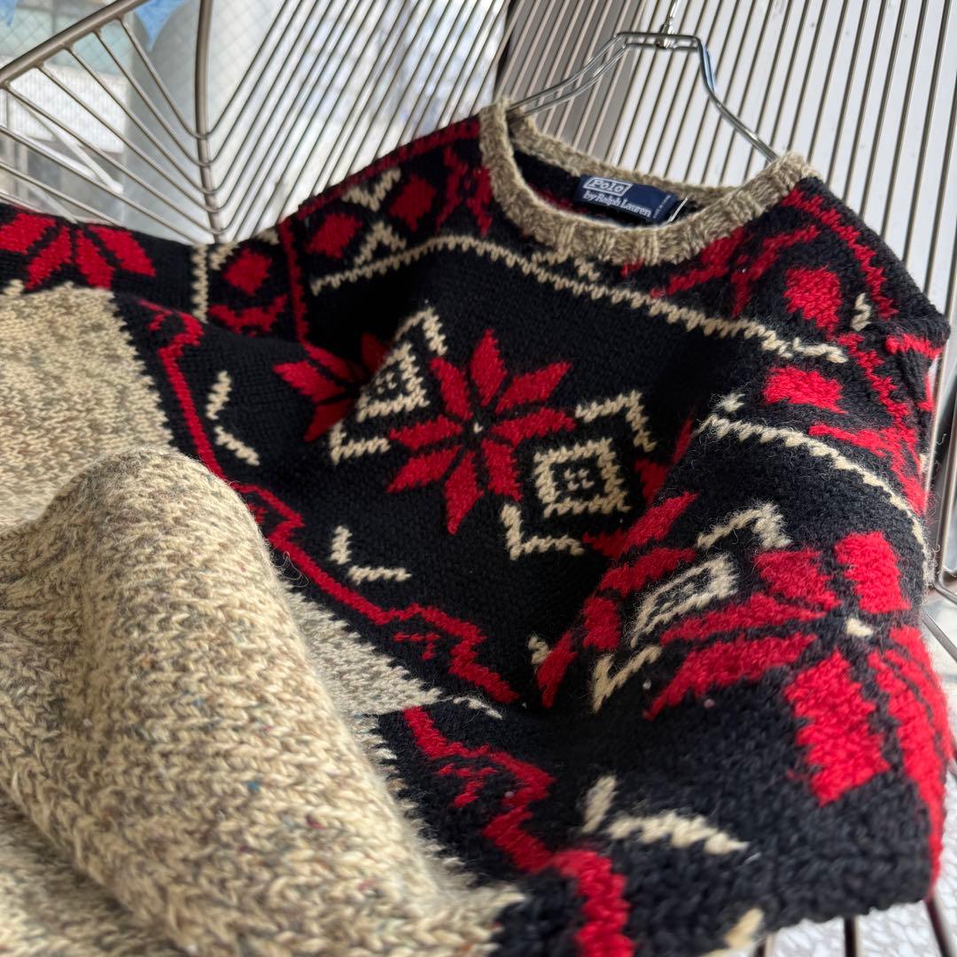 【ハンドニットウール、総柄】ラルフローレン古着ネイティブ柄 アメカジ有原みゆ紀 【ハンドニットウール、総柄】ラルフローレン古着ネイティブ柄 アメカジ有原みゆ紀