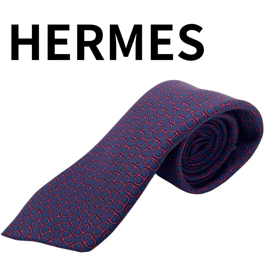 ✨スプリングセール⤵️✨エルメス✨新品・未使用　赤×濃紺　H柄✨ HERMES エルメス H柄 シェーヌ・ダンクル シルクネクタイ - メルカリ