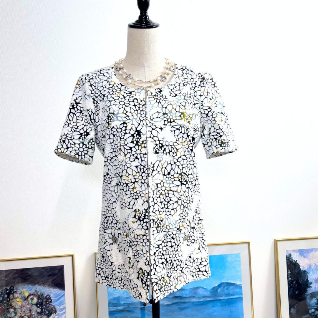 美品★CHANEL★総刺繍★カメリア★ツイード★ノーカラー★ジャケット 2024年 春夏 CHANEL シャネル ノーカラージャケット ツイード