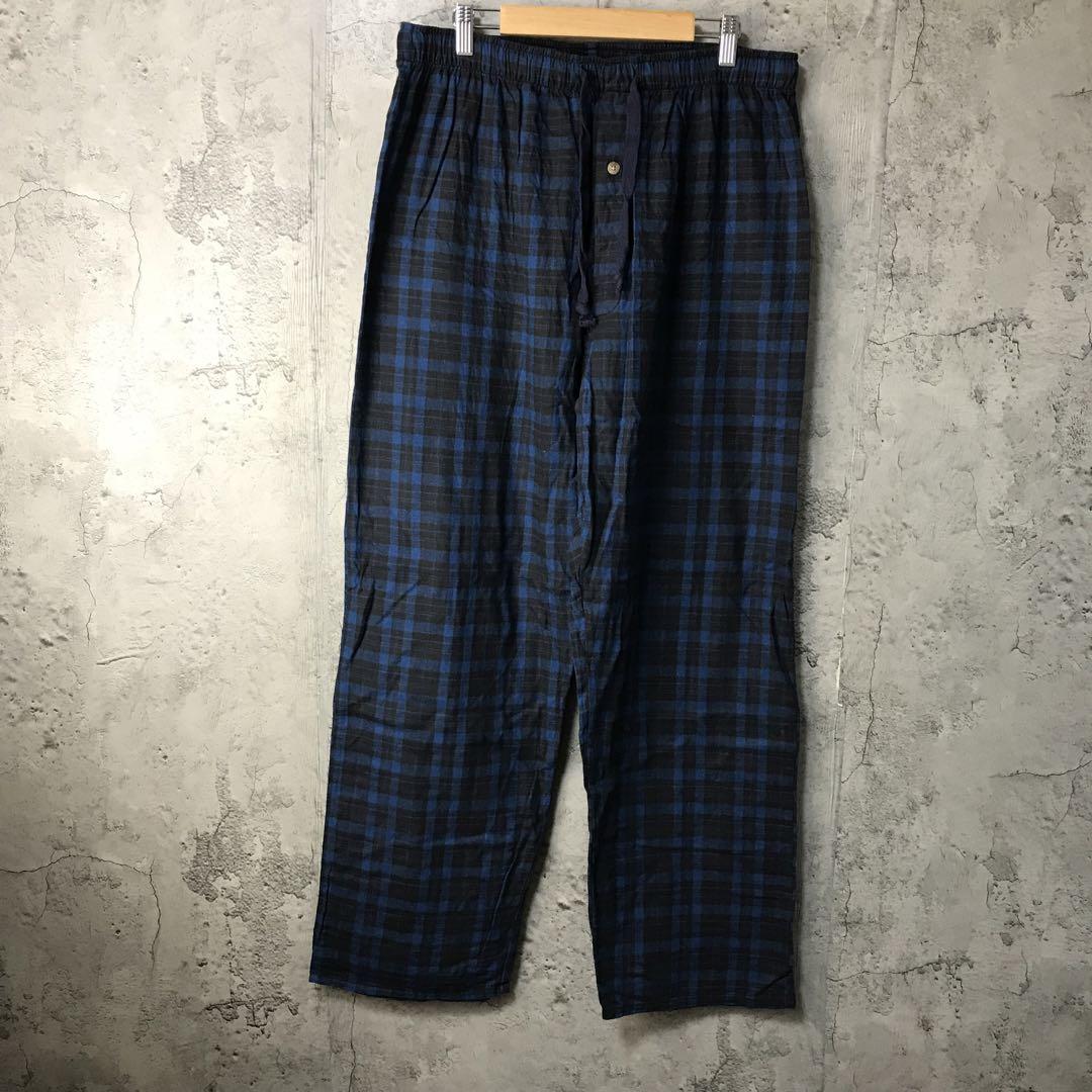 yz82古着　チェックパンツ　パジャマパンツ　青　黒　90s Y2K