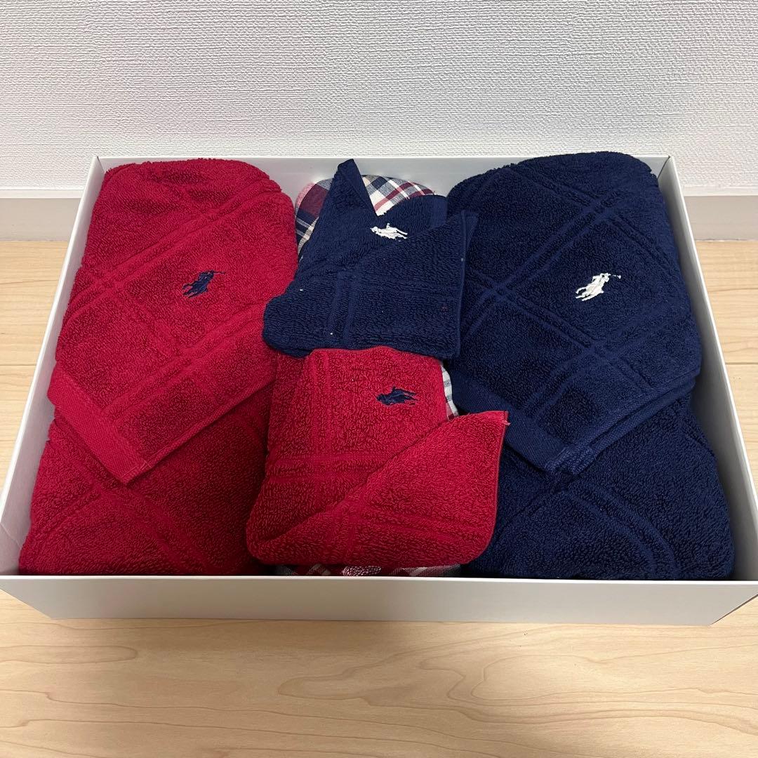 タオルセット 赤 紺 チェック柄 ラルフローレンPOLO RALPH LAUREN