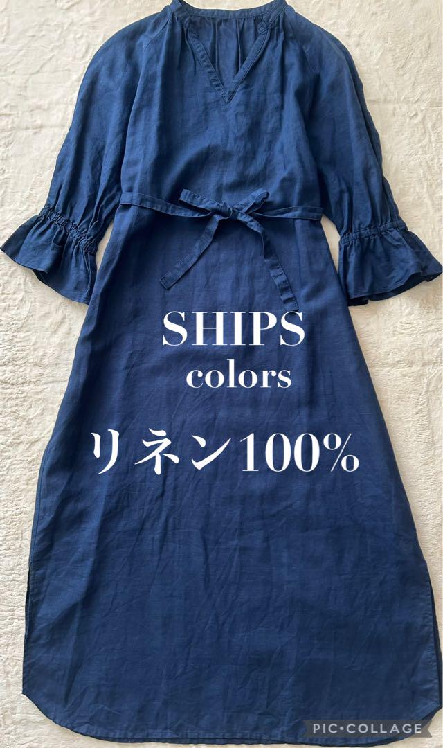 SHIPS colorsリネン 麻 100% リボン シャツワンピース F