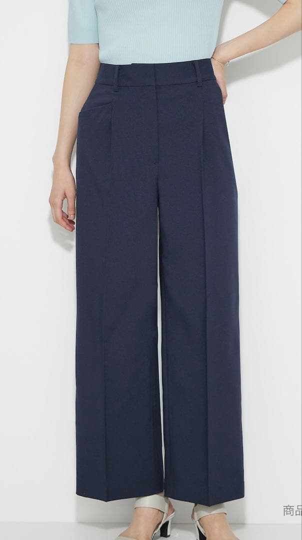 【新品タグ付】PLST プレミアムオックスワイドストレートパンツ Mネイビー