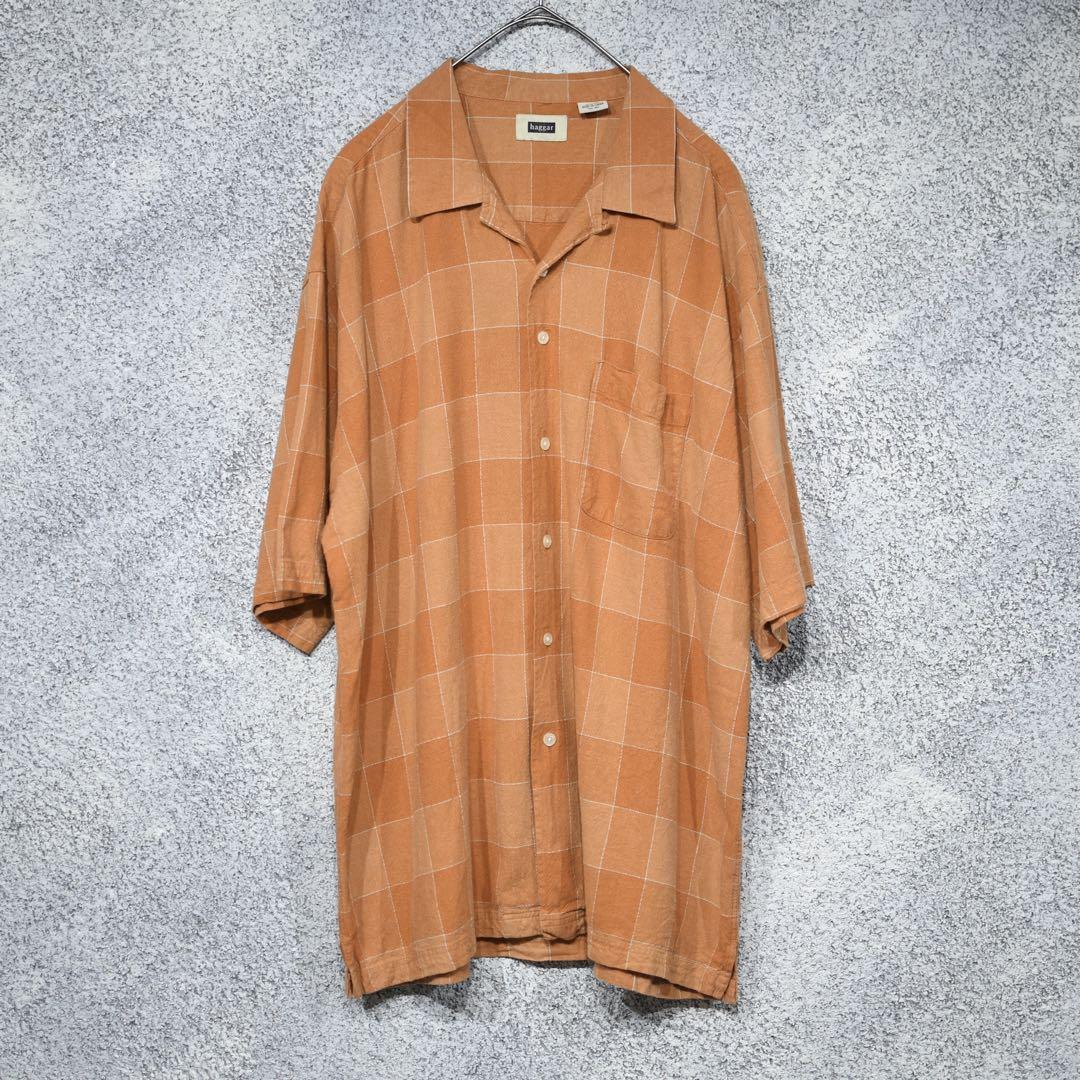 古着 haggar リネンシャツ レーヨンシャツ チェックシャツ 開襟シャツ