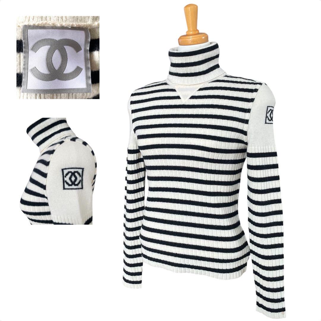 CHANEL シャネル タートルネックニット ココマーク ボーダー柄 CHANEL シャネル タートルネックニット ココマーク ボーダー柄