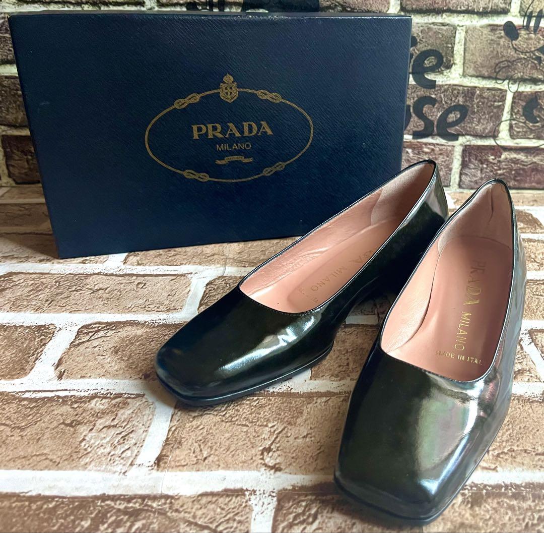 PRADA チャンキーヒール スクエアトゥ 22-22.5㎝イタリア製