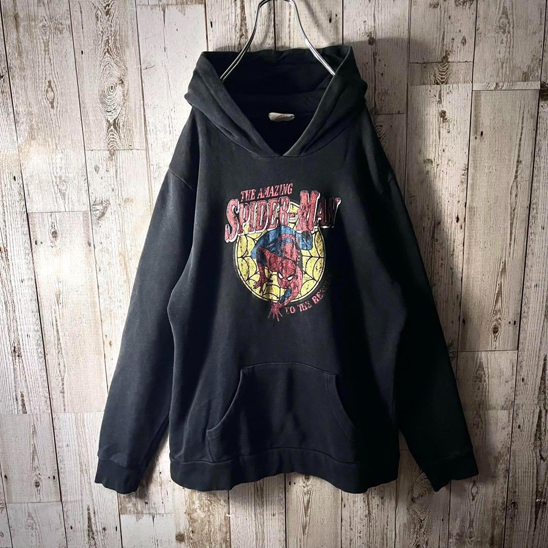 Vintage SPIDER-MAN パーカー ビッグプリント ゆるダボ 黒