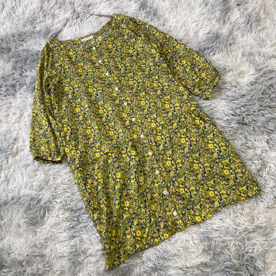 n219【ジャーナルスタンダード】シャツワンピース ノーカラー チュニック 花柄