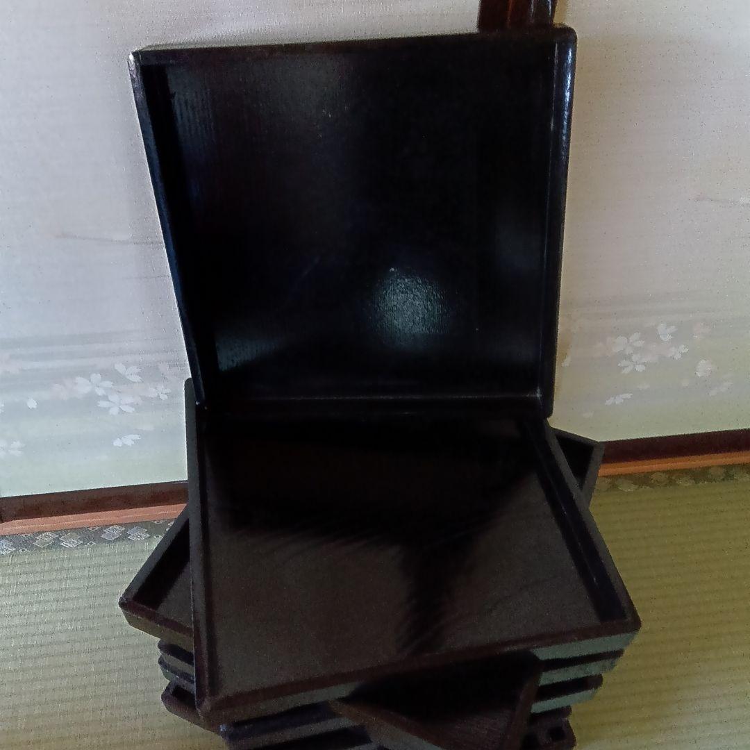 黒い木製重ね盆　昭和レトロ