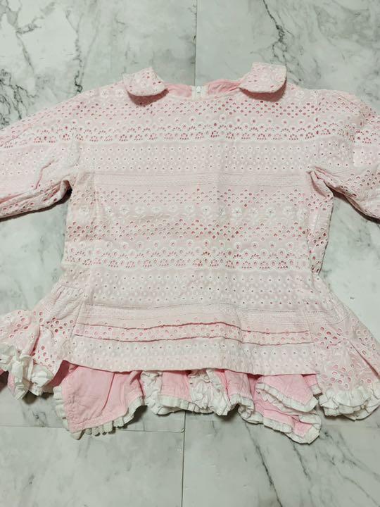 COMME des GARCONSのピンクフリルカットソー綿素材XS美品