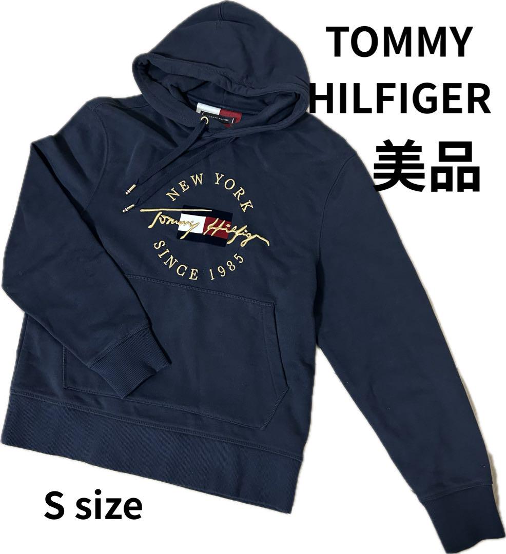 【美品&希少品】TOMMY HILFIGER ネイビー パーカー S 刺繍ロゴ