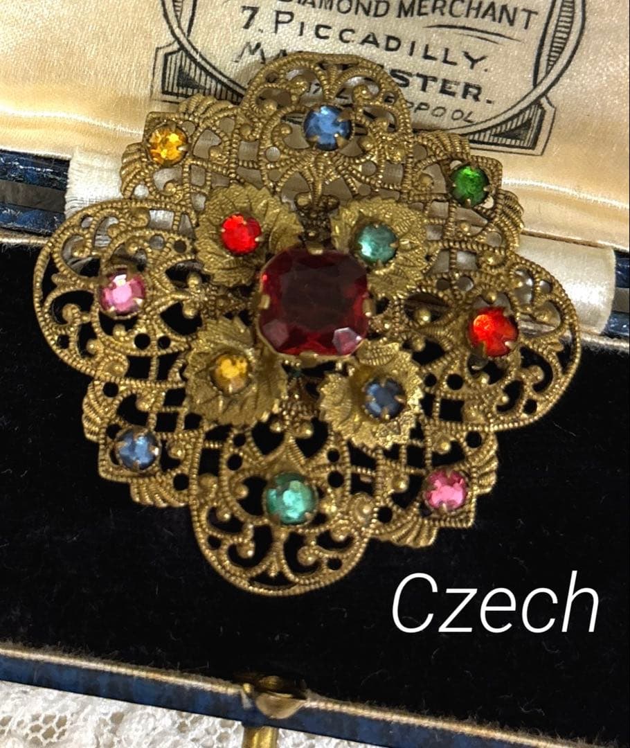 Czech製 ヴィンテージブローチ flower マルチカラー