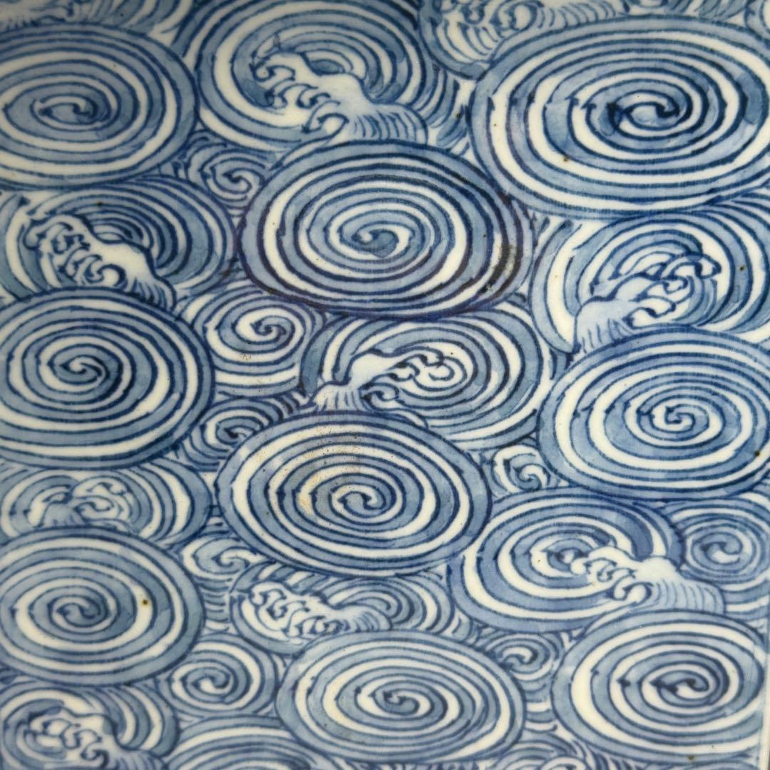 ◆古伊万里染付角香炉 透かし瓢文火屋 渦潮文 青海波文 時代箱入 江戸時代中期◆ ◆古伊万里染付角香炉 透かし瓢文火屋 渦潮文 青海波文 時代箱入 江戸時代中期◆