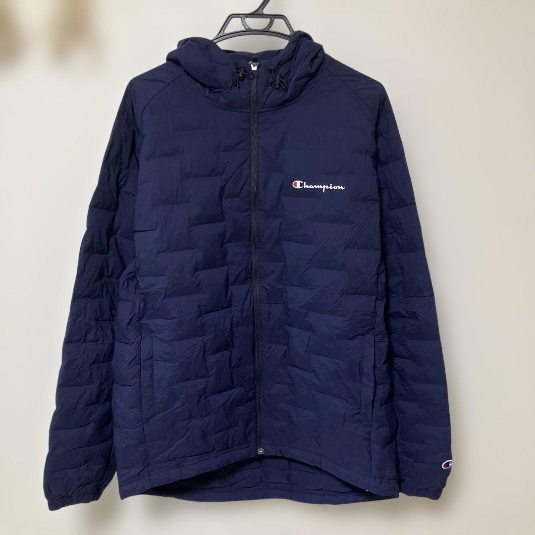 Champion フード付きジャケット XL ネイビー Champion ネイビー ダウンジャケット フード付き - メルカリ