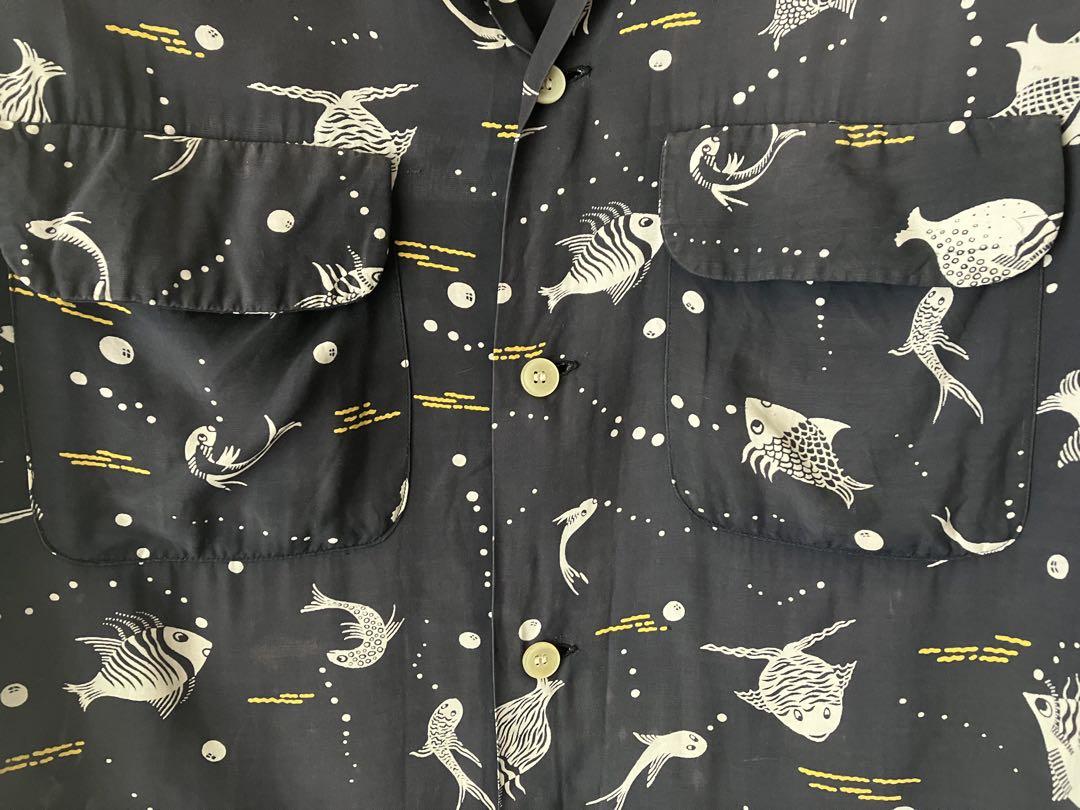 50s ARROW 総柄Open collar vintage 半袖shirt