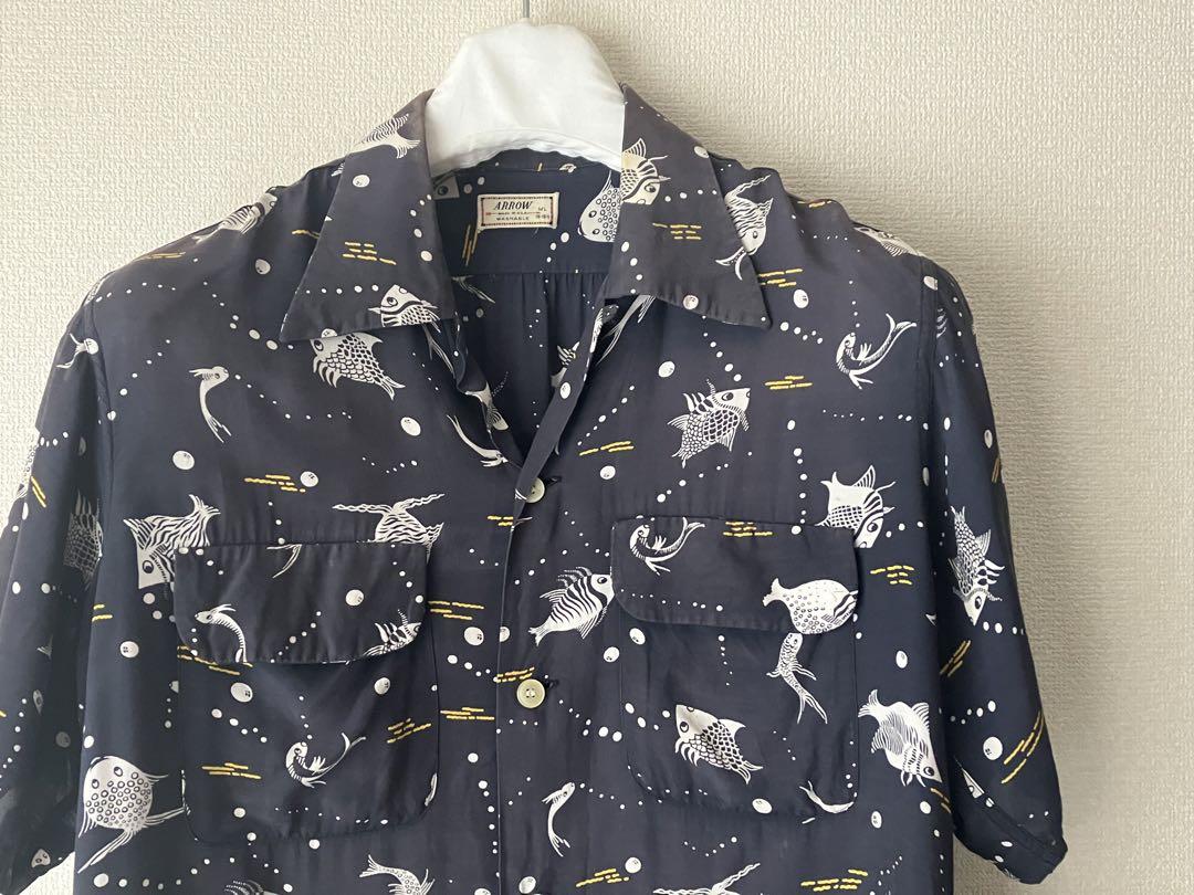 50s ARROW 総柄Open collar vintage 半袖shirt