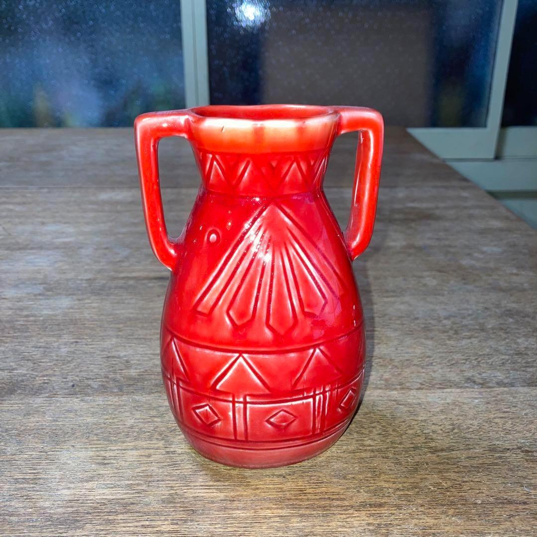 ヴィンテージ陶器1950年インカ模様2ハンドルインディアンレッドナスカ