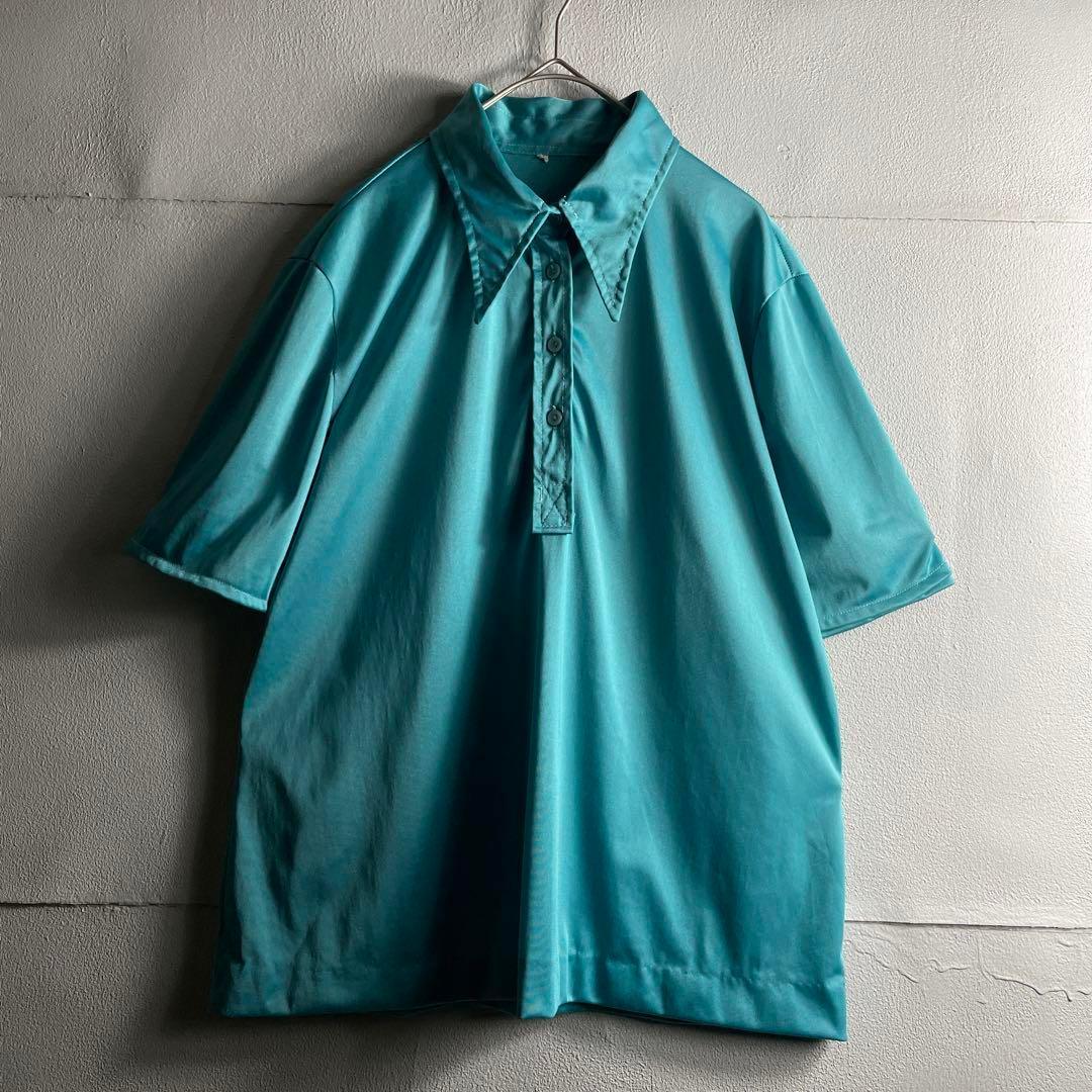 ヨーロッパ 70s 80s シャツ トップス ポロシャツ 半袖 ヴィンテージ 青