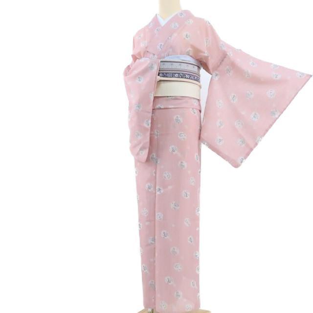 【最安値挑戦】 Y-994◇美品 絽 洗える夏着物『オールドオーキッド×雪輪』小紋 着物・浴衣