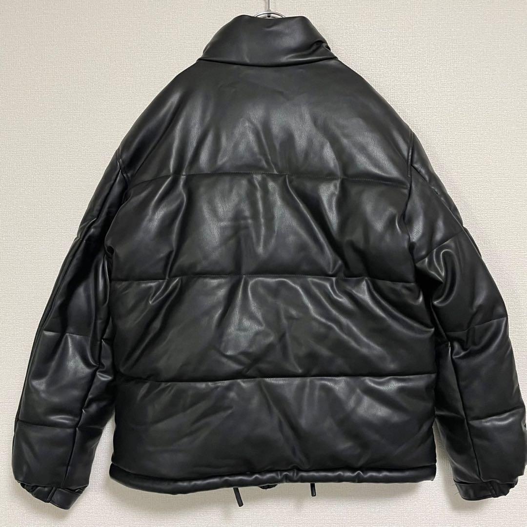 ZARA　フェイクレザー　キルティング　ダウン　コート 美品】ZARA フェイクレザー コート ノーカラー キルティング M