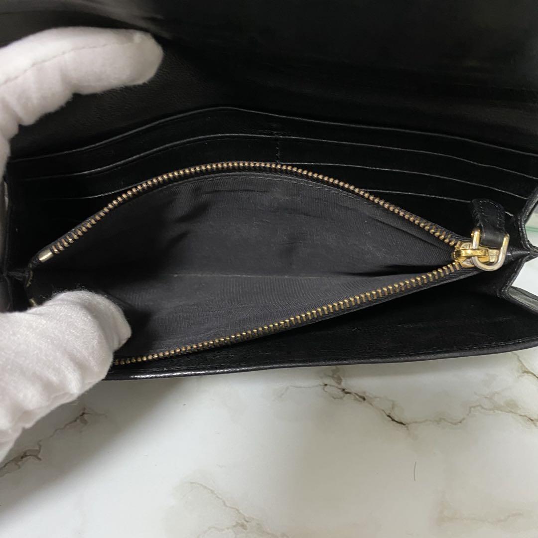 PRADA プラダ 長財布 ブラック 本革 レザー ギャザー 黒 ゴールド