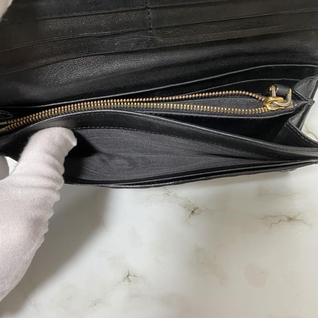 PRADA プラダ 長財布 ブラック 本革 レザー ギャザー 黒 ゴールド