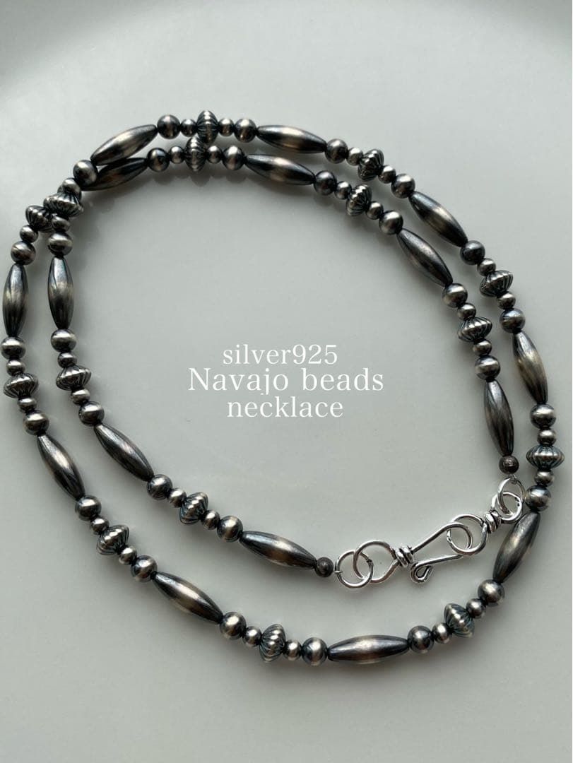 ナバホ ビーズ パール シルバー silver 925 ネックレス 燻銀49.2INDIAN JEWELRY