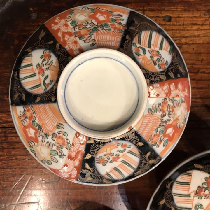 幕末明治 丸福 伊万里染錦蓋付き茶碗 五客 セット 古伊万里 染錦 蓋付煮物碗 5客 明治期