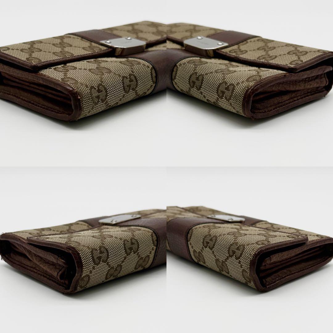 美品‼️GUCCI GGキャンバス 2つ折り財布 キャンバス×レザー GUCCI ニュージャッキー GGキャンバス レザー 二つ折り財布