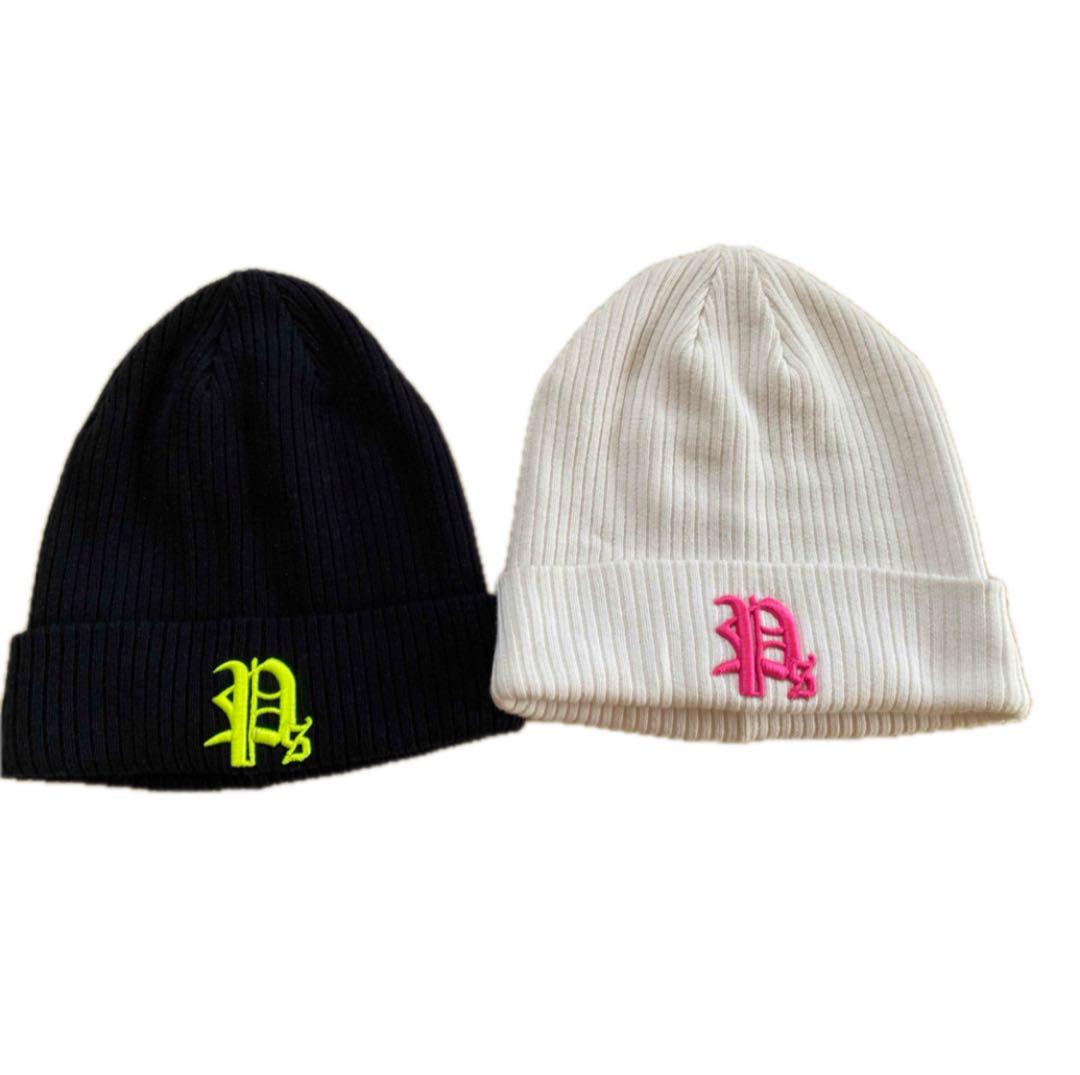 pinkyshake 2021 long knit cap ブラックとホワイト