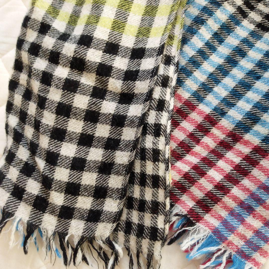 【美品】HOUSE COAT＊ウールショール マフラー＊マルチカラー＊通販生活